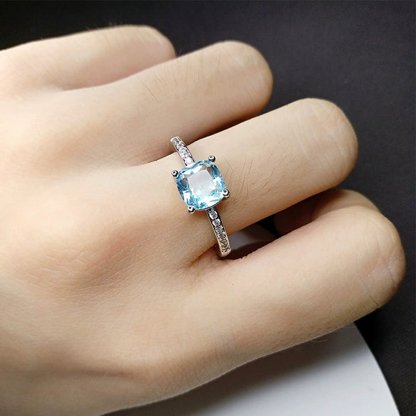 Wholesale Square Diamond Ring Copper Electroplated Sapphire Moissanite Four Claw Engagement Ring For Women