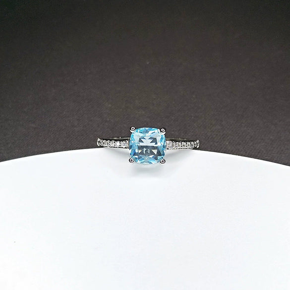 Wholesale Square Diamond Ring Copper Electroplated Sapphire Moissanite Four Claw Engagement Ring For Women