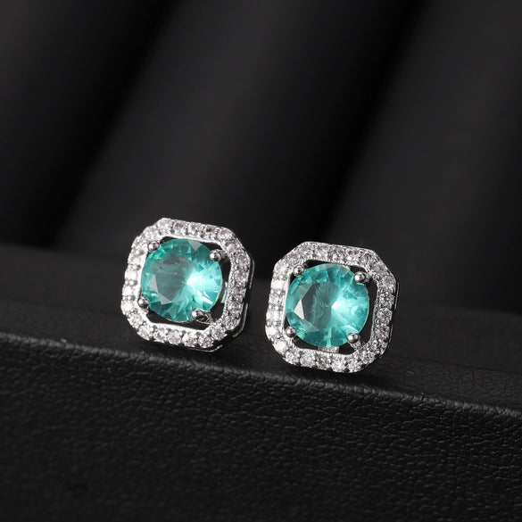 Wholesale Square Earrings Copper Inlaid Zircon Geometric Allmatching Women's