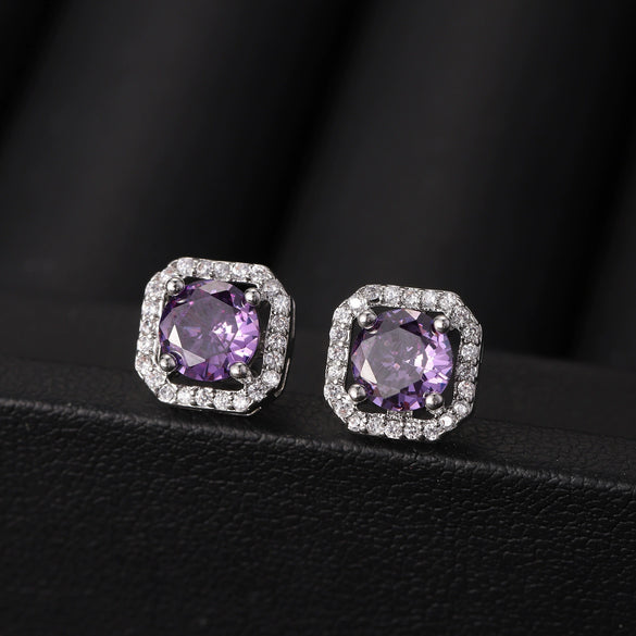Wholesale Square Earrings Copper Inlaid Zircon Geometric Allmatching Women's