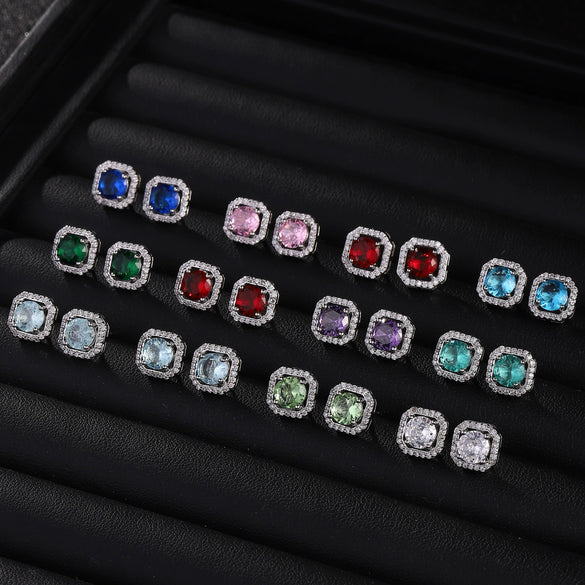 Wholesale Square Earrings Copper Inlaid Zircon Geometric Allmatching Women's
