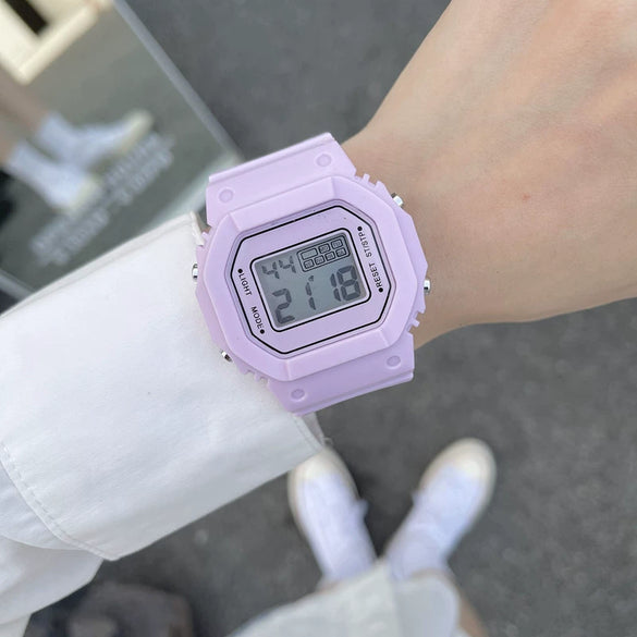 Wholesale Square Electronic Watch Plastic Mirror Silicone Strap Plastic Case Leisure Style For Female Students