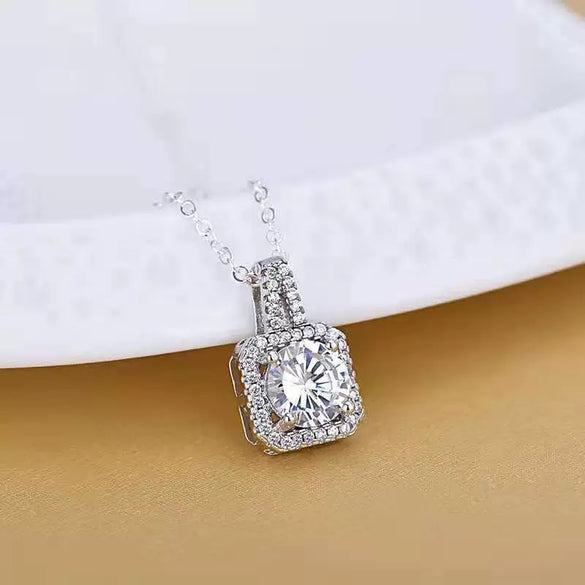 Wholesale Square Four Claw Full Diamond Drop Shape Copper Water Wave Chain Women's Fashion Clavicle Chain Necklace Jewelry