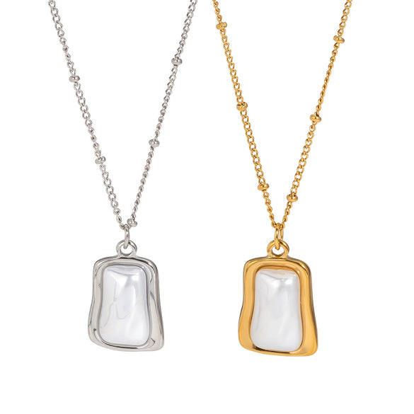 Wholesale Square Geometric Bead Chain Clavicle Chain With Titanium Steel Pendant Retro Minimalist Design Pvd Vacuum Real Gold Electroplating For Women And Men