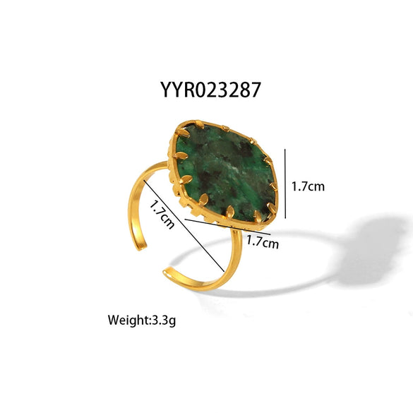 Wholesale Square High Grade Stainless Steel Earrings And Ring Set With Turquoise Inlay Pvd Furnace Real Gold Electroplating Small Fresh And Geometric Style For Women