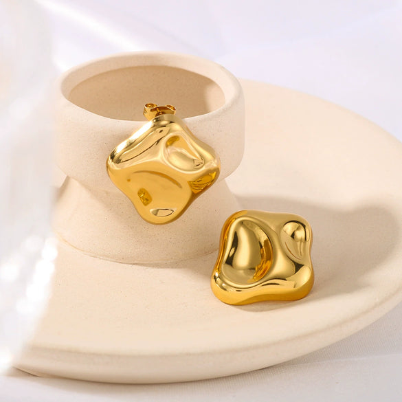 Wholesale Square Irregular Stainless Steel Earrings With Real Gold Plated Rhombus And Geometric Design