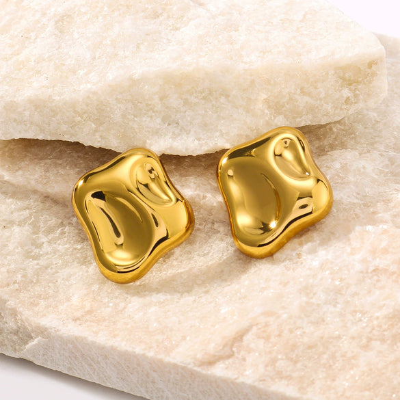 Wholesale Square Irregular Stainless Steel Earrings With Real Gold Plated Rhombus And Geometric Design