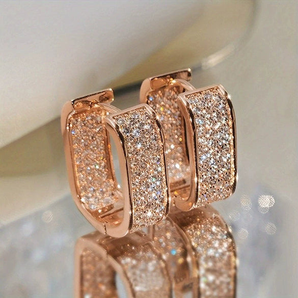 Wholesale Square Light Luxury Earrings Copper Inlaid Zircon Simple Geometric Design Unisex