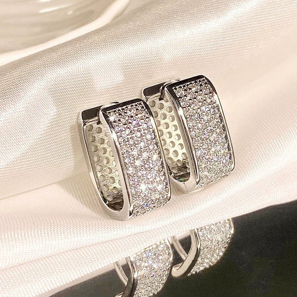 Wholesale Square Light Luxury Earrings Copper Inlaid Zircon Simple Geometric Design Unisex