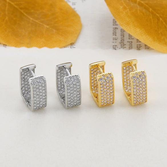 Wholesale Square Light Luxury Earrings Copper Inlaid Zircon Simple Geometric Design Unisex