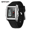 Wholesale Square Multifunction Dual Display Electronic Watch For Men Light Luxury Style Silicone Band Waterproof Alloy Case Mineral Tempered Mirror