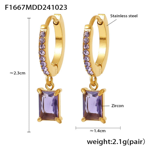 Wholesale Square Pendant Zircon Earrings Stainless Steel Light Luxury Geometric 18K Gold Plated