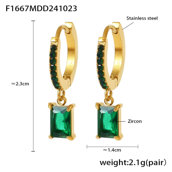 Wholesale Square Pendant Zircon Earrings Stainless Steel Light Luxury Geometric 18K Gold Plated