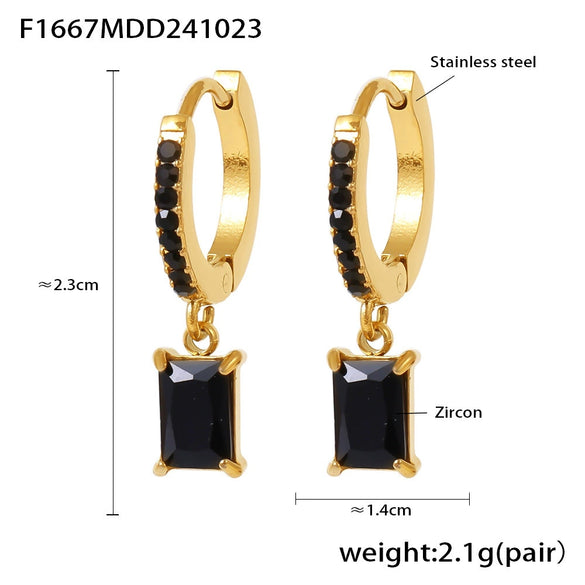 Wholesale Square Pendant Zircon Earrings Stainless Steel Light Luxury Geometric 18K Gold Plated