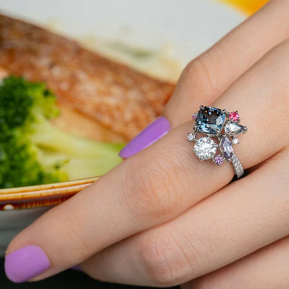 Wholesale Square Princess Ring Copper Inlaid Multicolor Gem And Zircon For Women