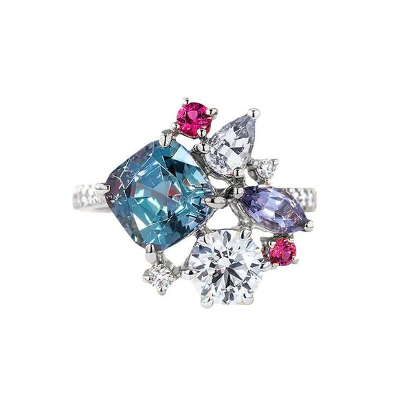 Wholesale Square Princess Ring Copper Inlaid Multicolor Gem And Zircon For Women