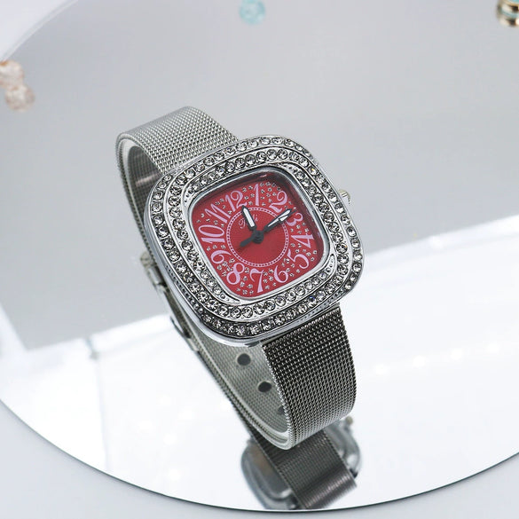 Wholesale Square Quartz Watch With Alloy Case Stainless Steel Strap And Diamondembedded Fashion Leisure Style
