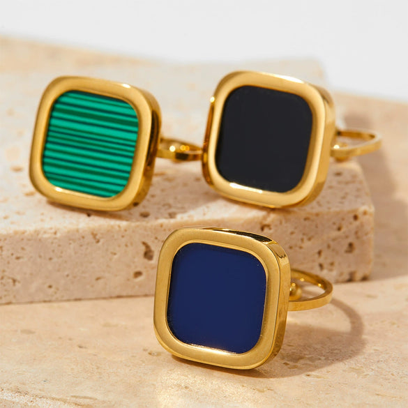 Wholesale Square Retro Open Ring For Women Fashion Ol Style Stainless Steel Electroplated
