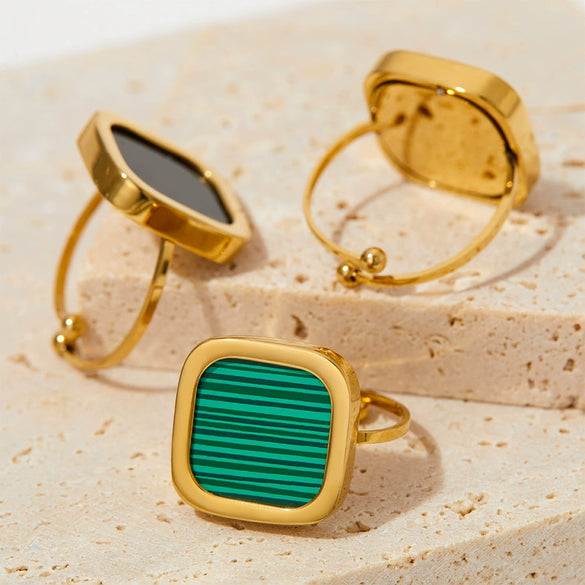 Wholesale Square Retro Open Ring For Women Fashion Ol Style Stainless Steel Electroplated