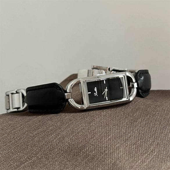 Wholesale Square Semibangle Bracelet Watch For Women Leather Inlaid With Super Fiber Strap And Alloy Case