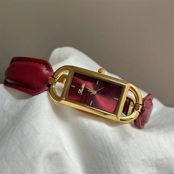 Wholesale Square Semibangle Bracelet Watch For Women Leather Inlaid With Super Fiber Strap And Alloy Case