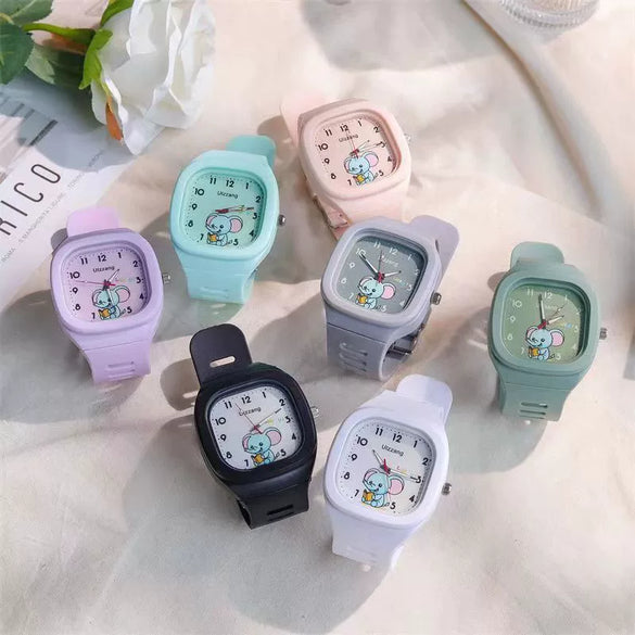 Wholesale Square Silicone Student Watch With Cute Cartoon Design And Luminous Feature