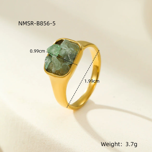 Wholesale Square Stainless Steel Inlaid Natural Stone Electroplated Fashion Women's Ring