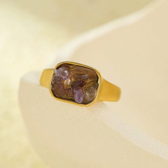 Wholesale Square Stainless Steel Inlaid Natural Stone Electroplated Fashion Women's Ring