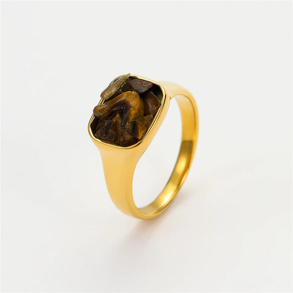 Wholesale Square Stainless Steel Inlaid Natural Stone Electroplated Fashion Women's Ring