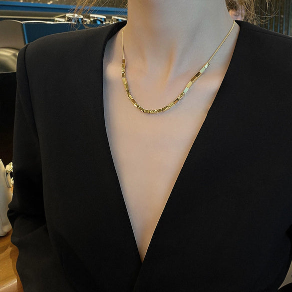 Wholesale Square Titanium Steel Metal Mesh Snake Bone Chain Necklace For Women With Geometric Design And Electroplating