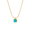 Wholesale Square Turquoise Pendant Necklace In Natural Turquoise And Titanium Steel With Electroplating Geometric Design For Unisex