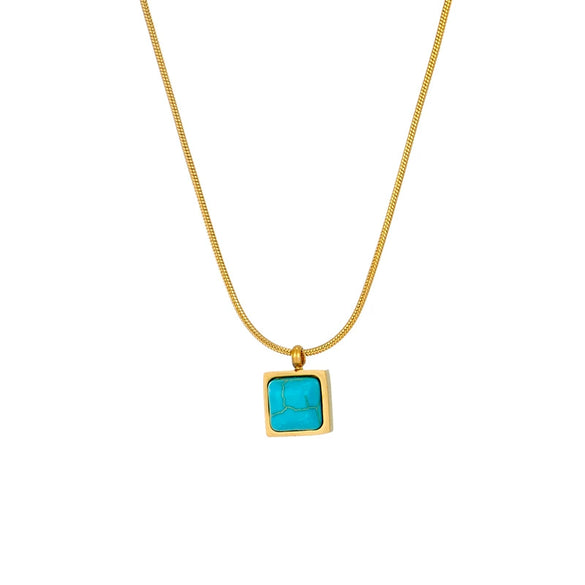 Wholesale Square Turquoise Pendant Necklace In Natural Turquoise And Titanium Steel With Electroplating Geometric Design For Unisex