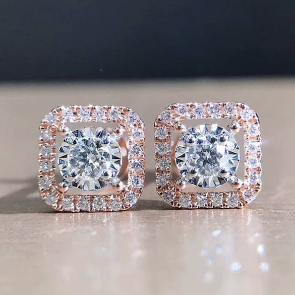 Wholesale Square Zircon Earrings Copper Geometric Style