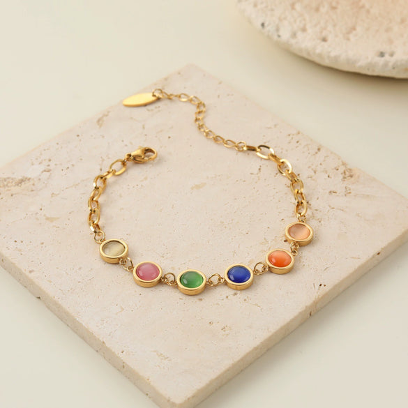 Wholesale Stackable Colorful Geometric Stainless Steel 18K Electroplated Bracelets For Women