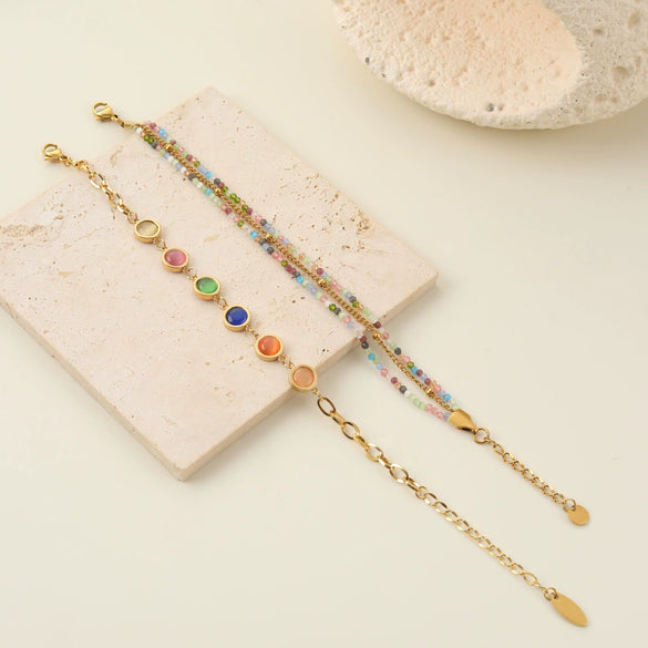 Wholesale Stackable Colorful Geometric Stainless Steel 18K Electroplated Bracelets For Women