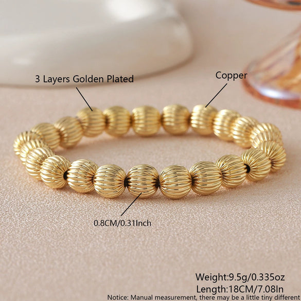 Wholesale Stackable Copper Real Gold Plated Geometric Bead Bracelet Set Unisex