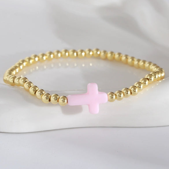 Wholesale Stackable Copper Real Gold Plated Geometric Bead Bracelet Set Unisex