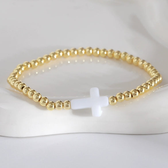 Wholesale Stackable Copper Real Gold Plated Geometric Bead Bracelet Set Unisex