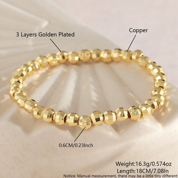 Wholesale Stackable Copper Real Gold Plated Geometric Bead Bracelet Set Unisex