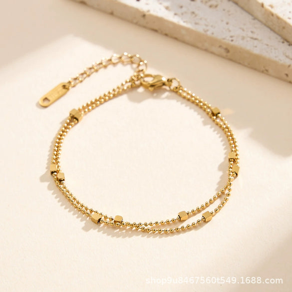 Wholesale Stackable Doublelayer Small Square Bead Bracelet For Women Stainless Steel Geometric Vacuum Plated