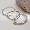 Wholesale Stackable Elastic Cord Bracelet With Floral Beads And Geometric Pendant For Women Stainless Steel Electroplated