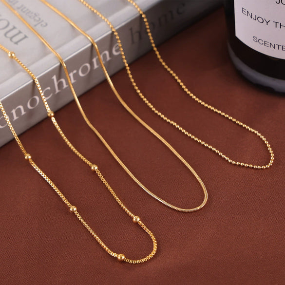 Wholesale Stackable Fashion Women's Titanium Steel Necklace With Round Beads And Snake Bone Chain Electroplated Geometric Design