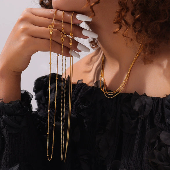 Wholesale Stackable Fashion Women's Titanium Steel Necklace With Round Beads And Snake Bone Chain Electroplated Geometric Design