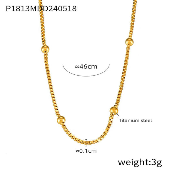 Wholesale Stackable Fashion Women's Titanium Steel Necklace With Round Beads And Snake Bone Chain Electroplated Geometric Design