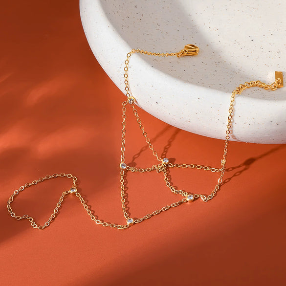 Wholesale Stackable Geometric Diamond Encrusted 18K Gold Plated Stainless Steel Women's Wrist Chain Bracelet Jewelry