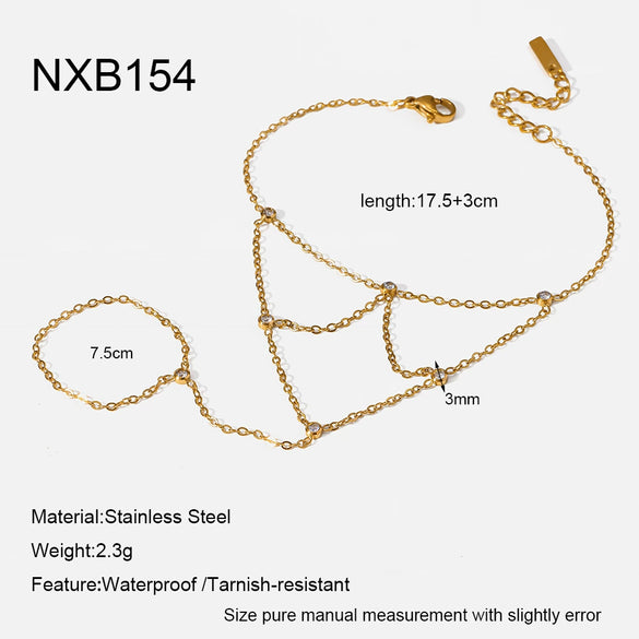 Wholesale Stackable Geometric Diamond Encrusted 18K Gold Plated Stainless Steel Women's Wrist Chain Bracelet Jewelry