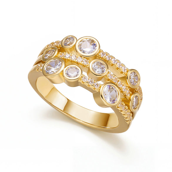 Wholesale Stackable Geometric Line Zircon Inlay Electroplated Copper Ring Unisex Fashion Accessories
