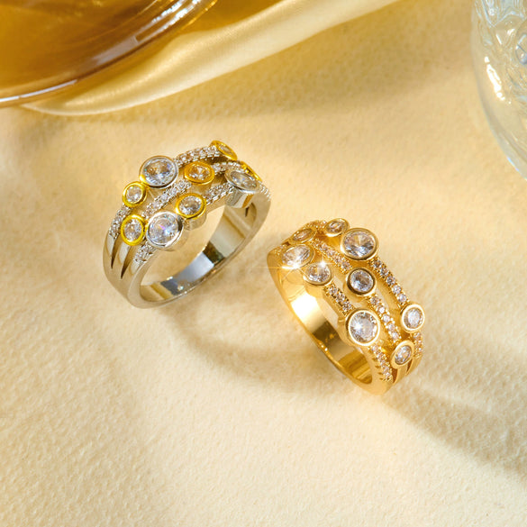 Wholesale Stackable Geometric Line Zircon Inlay Electroplated Copper Ring Unisex Fashion Accessories