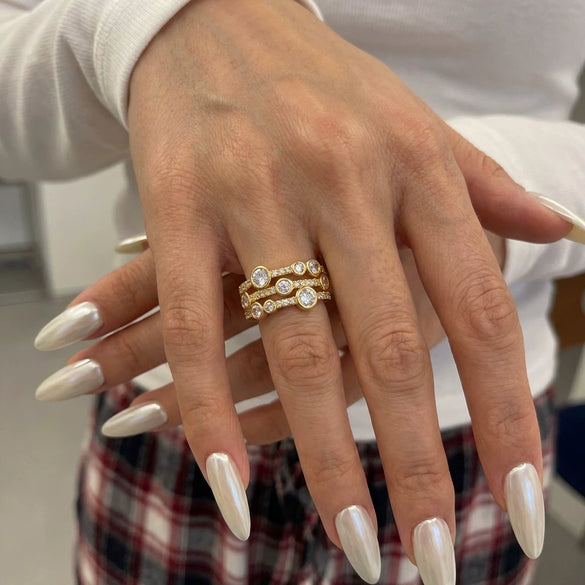 Wholesale Stackable Geometric Line Zircon Inlay Electroplated Copper Ring Unisex Fashion Accessories