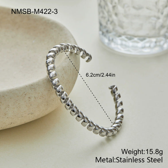 Wholesale Stackable Geometric Stainless Steel 18K Gold Electroplated Beaded Bracelet For Women